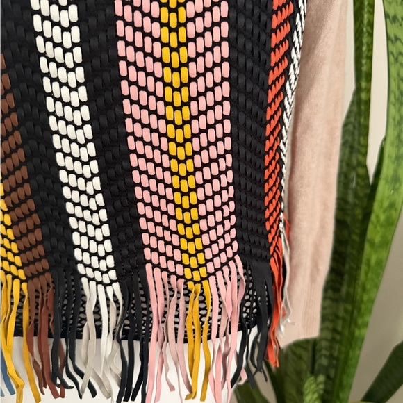 Tory Burch Womens XXS Beige Multicolor Chevron Fringe Knit Wool Cashmere Sweater - Picture 5 of 10